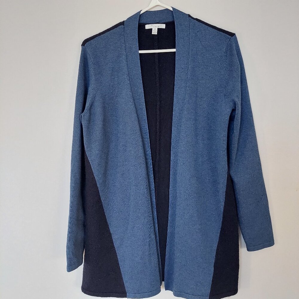 89th & Madison Long Sleeve Open Front Navy Blue & Grey Cardigan,  Sz S